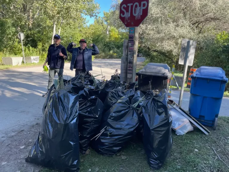 People with garbage bags