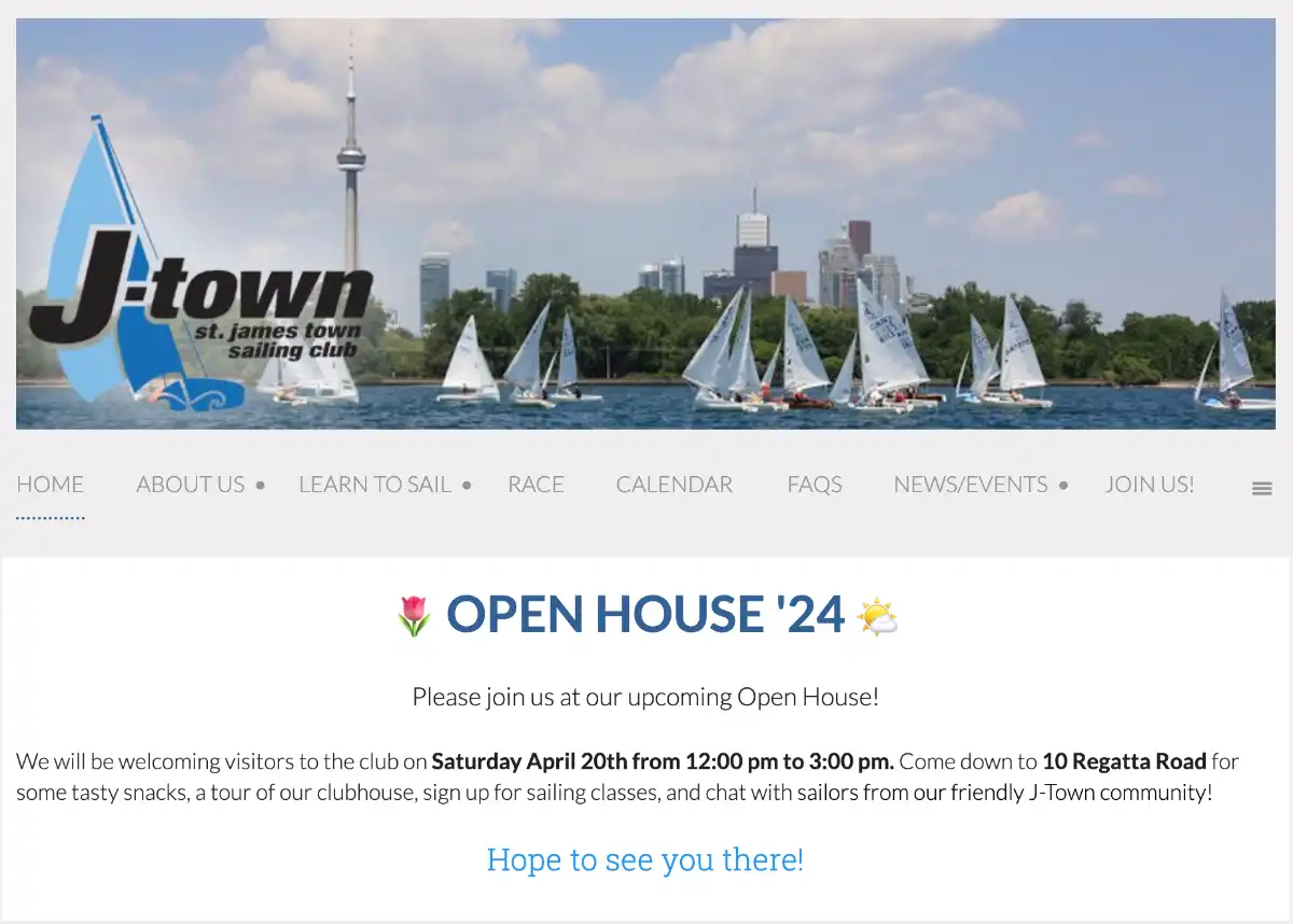 The St James Town Sailing Club webpage invite