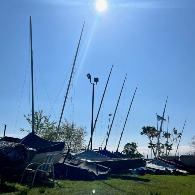 Sail boats on grass on a sunny day