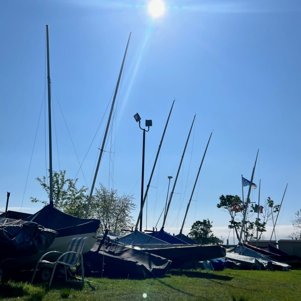 Sail boats on grass on a sunny day