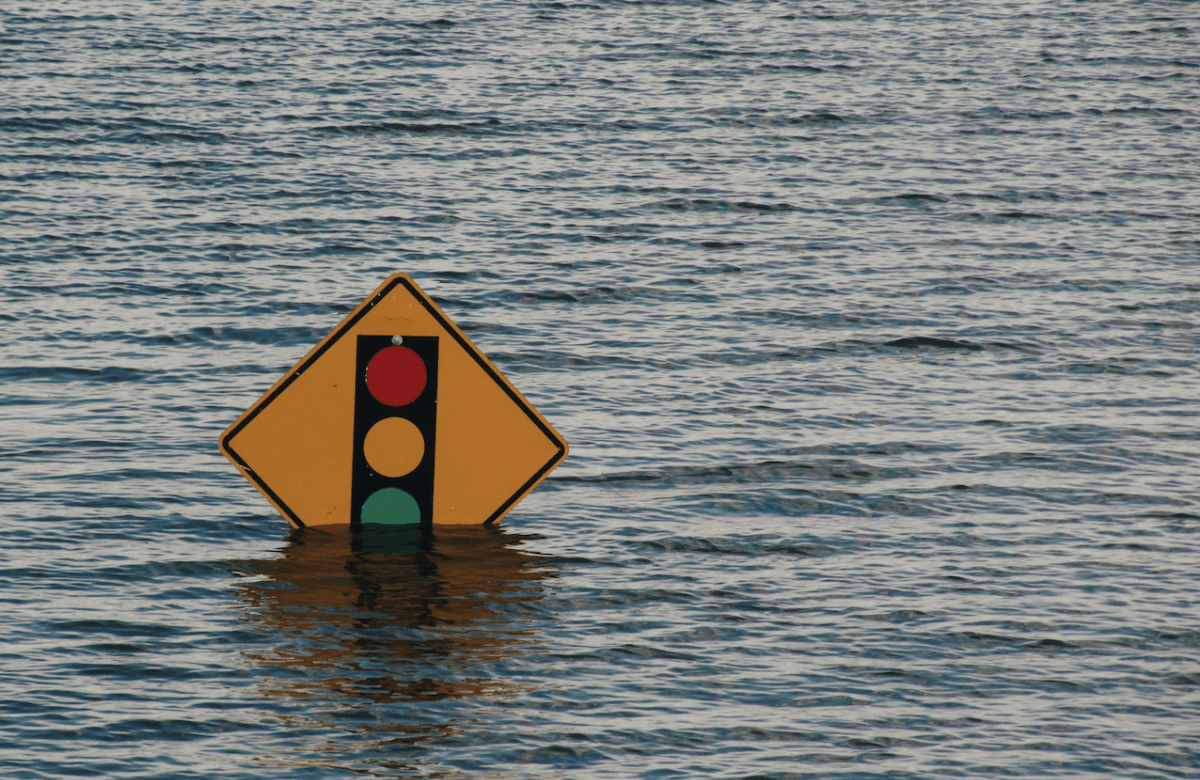 Sign immersed in water