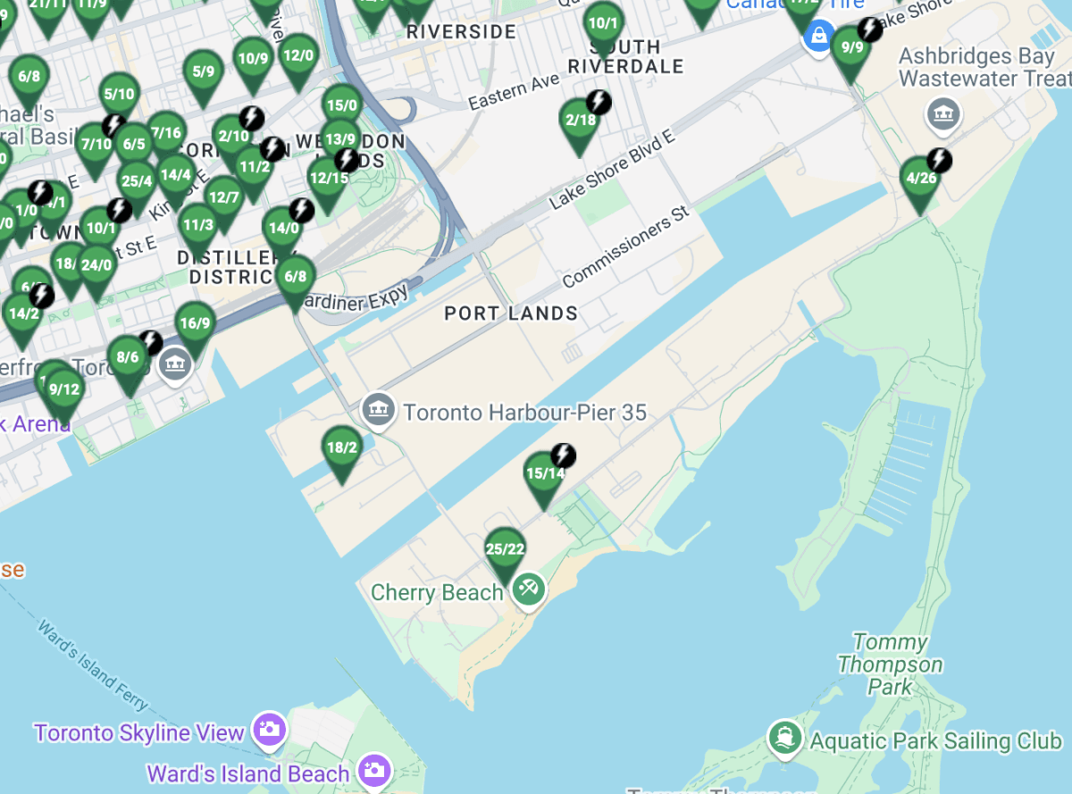 Bikeshare map of the Portlands and area
