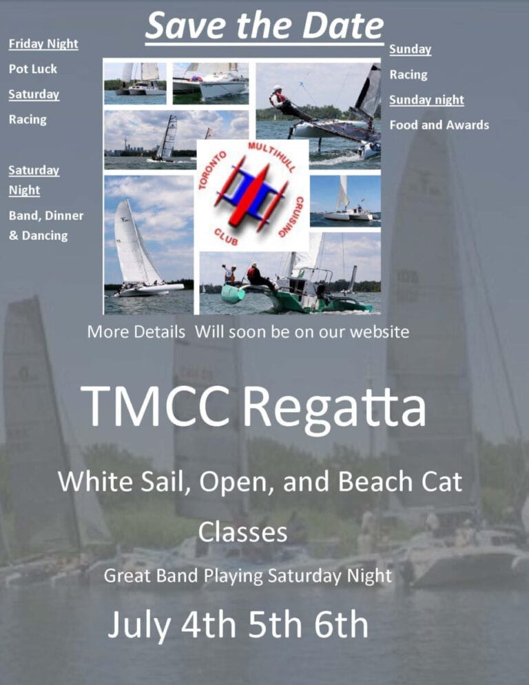 Grey event flyer with boats about TMCC Regatta