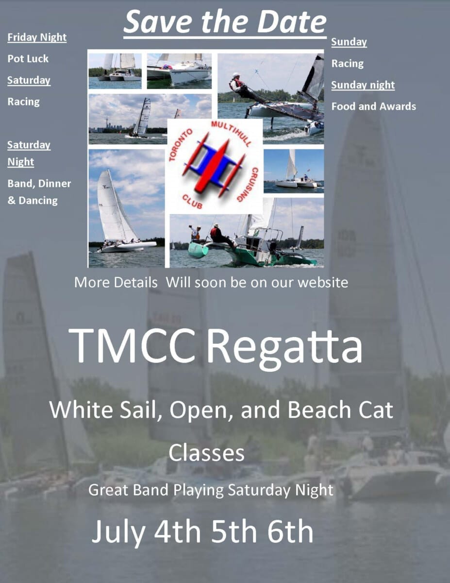 Grey event flyer with boats about TMCC Regatta