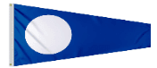 Thin blue pennant flag with large white dot