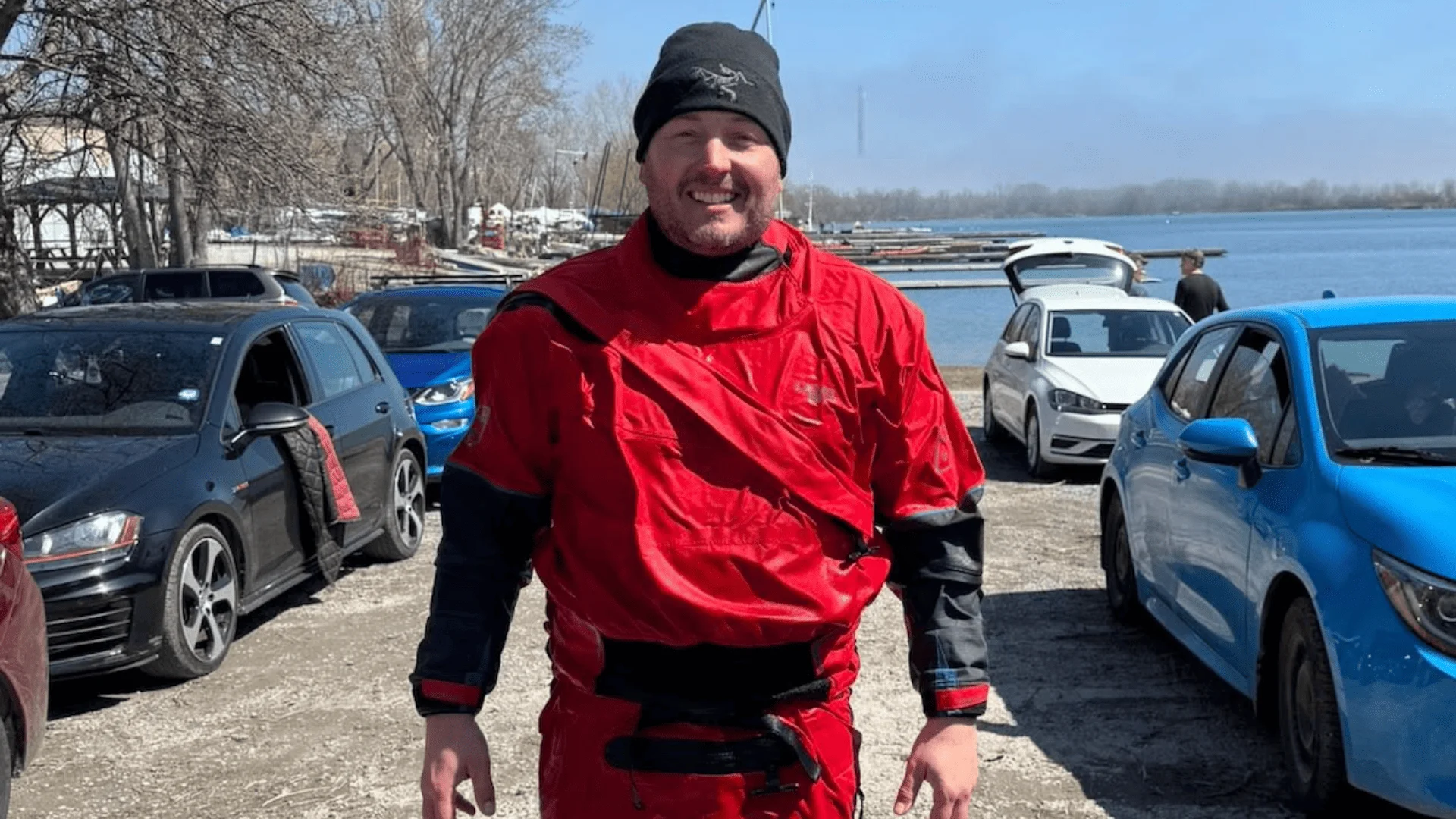 Man in red dry suit